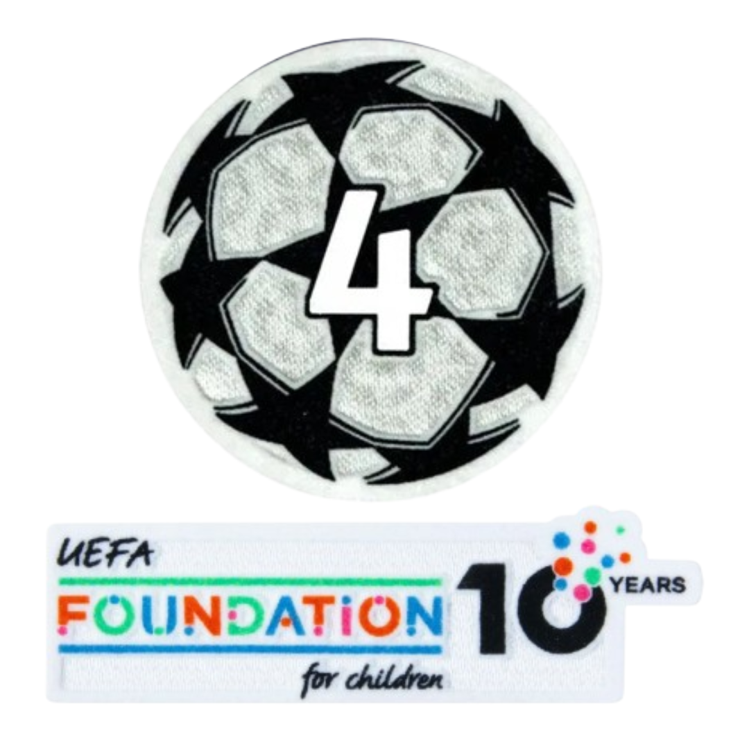 Soccer ball with number 4 and UEFA Foundation for Children logo on a white background