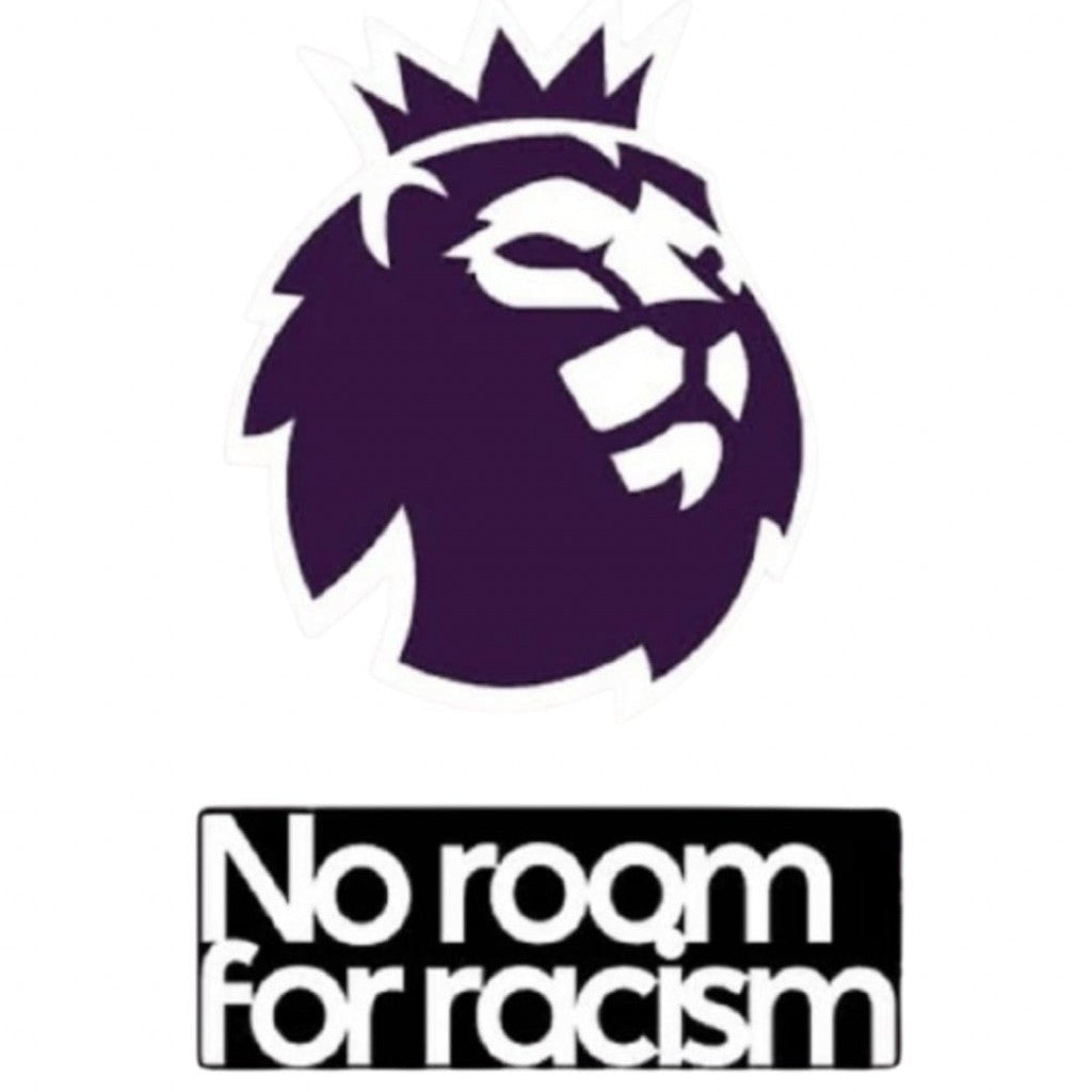 Lion logo with a crown and 'No room for racism' text on a white background