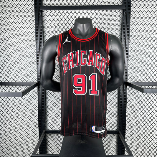 Men’s Chicago Bulls #91 Rodman Jersey – Black & Red