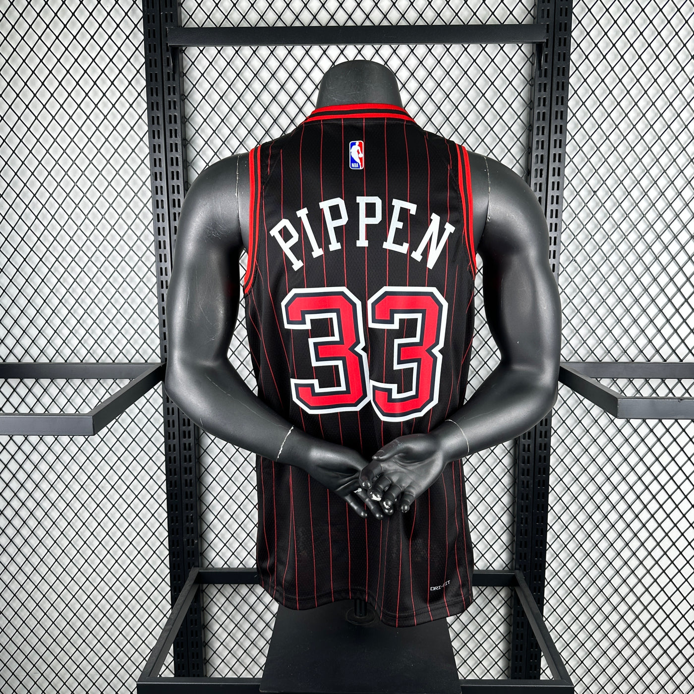 Men’s Chicago Bulls #33 Pippen Jersey – Black & Red