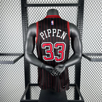 Men’s Chicago Bulls #33 Pippen Jersey – Black & Red