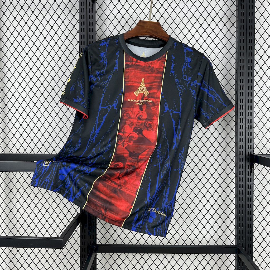 Men's Paris Saint-Germain 2025/26 Red/Blue UCL Champions Special Edition Jersey II