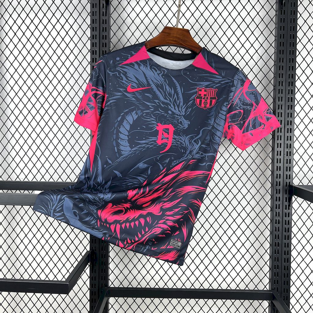 Men's FC Barcelona 2025/26 Black & Red Dragon Edition Jersey
